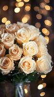 AI generated Bouquet of champagne color roses. Happy Valentine's day greeting card concept. AI generated image photo