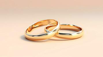 AI generated Pair of gold wedding rings. Happy engagement day concept. AI generated image photo