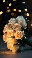 AI generated Bouquet of champagne color roses. Happy Valentine's day greeting card concept. AI generated image photo