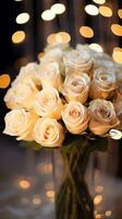 AI generated Bouquet of champagne color roses. Happy Valentine's day greeting card concept. AI generated image photo