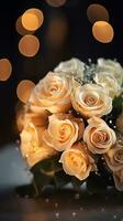 AI generated Bouquet of champagne color roses. Happy Valentine's day greeting card concept. AI generated image photo