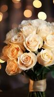 AI generated Bouquet of champagne color roses. Happy Valentine's day greeting card concept. AI generated image photo