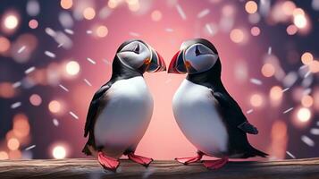 AI generated Two super cute puffins bird couple in love. Happy Valentine's day greeting card. AI generated image photo