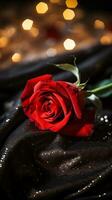 AI generated Red rose on the silk bedsheet. Happy Valentine's Day greeting card concept. AI generated image photo