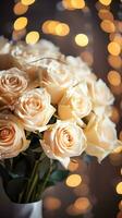 AI generated Bouquet of champagne color roses. Happy Valentine's day greeting card concept. AI generated image photo