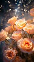 AI generated Bouquet of champagne color roses. Happy Valentine's day greeting card concept. AI generated image photo