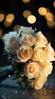 AI generated Bouquet of champagne color roses. Happy Valentine's day greeting card concept. AI generated image photo