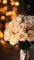 AI generated Bouquet of champagne color roses. Happy Valentine's day greeting card concept. AI generated image photo