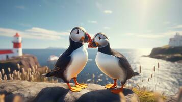 AI generated Two super cute puffins bird couple in love. AI generated image photo