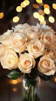 AI generated Bouquet of champagne color roses. Happy Valentine's day greeting card concept. AI generated image photo