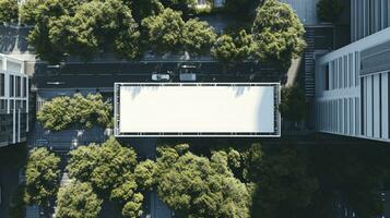 AI generated An empty poster mockup on the roof of a mall white template billboard photo