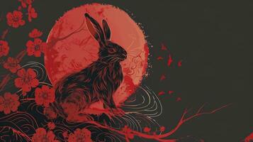 AI generated Chinese New Year 2024 year of the rabbit - Chinese zodiac symbol, Lunar New Year concept, modern background design. photo
