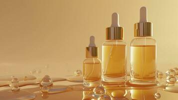 AI generated 3D Collagen Skin Serum and Vitamin illustration isolated on soft color background. concept skin care cosmetics solution. 3d rendering. photo