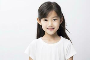 AI generated Asian smiling little girl portrait isolated on white Background photo