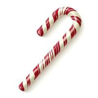 AI generated A striped red and white candy cane for a food-themed isolated on a white background. photo