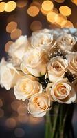 AI generated Bouquet of champagne color roses. Happy Valentine's day greeting card concept. AI generated image photo