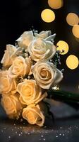 AI generated Bouquet of champagne color roses. Happy Valentine's day greeting card concept. AI generated image photo