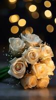 AI generated Bouquet of champagne color roses. Happy Valentine's day greeting card concept. AI generated image photo