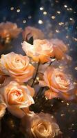 AI generated Bouquet of champagne color roses. Happy Valentine's day greeting card concept. AI generated image photo