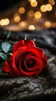 AI generated Red rose on the silk bedsheet. Happy Valentine's Day greeting card concept. AI generated image photo