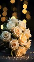 AI generated Bouquet of champagne color roses. Happy Valentine's day greeting card concept. AI generated image photo