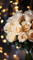 AI generated Bouquet of champagne color roses. Happy Valentine's day greeting card concept. AI generated image photo