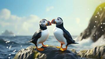 AI generated Two super cute puffins bird couple in love. AI generated image photo