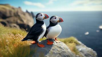 AI generated Two super cute puffins bird couple in love. AI generated image photo