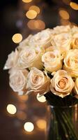 AI generated Bouquet of champagne color roses. Happy Valentine's day greeting card concept. AI generated image photo