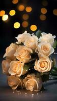 AI generated Bouquet of champagne color roses. Happy Valentine's day greeting card concept. AI generated image photo