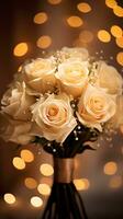 AI generated Bouquet of champagne color roses. Happy Valentine's day greeting card concept. AI generated image photo