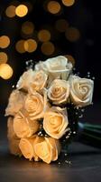 AI generated Bouquet of champagne color roses. Happy Valentine's day greeting card concept. AI generated image photo