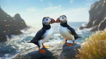 AI generated Two super cute puffins bird couple in love. AI generated image photo