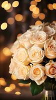 AI generated Bouquet of champagne color roses. Happy Valentine's day greeting card concept. AI generated image photo