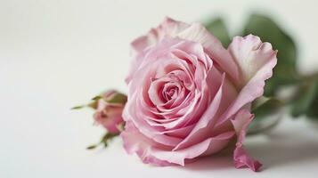 ai generado rosado Rosa flor en blanco antecedentes. foto