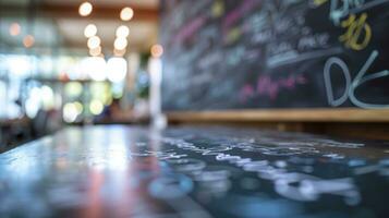 AI generated Different people different color hand writing on a chalkboard side view classroom bokeh background photo