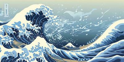 ai generado japonés agua ola sin costura antecedentes. ilustración foto