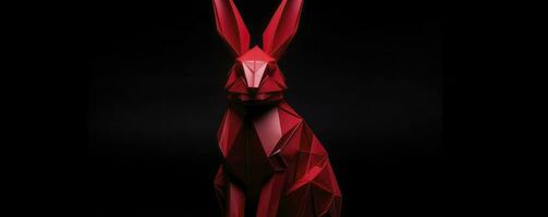 AI generated Red rabbit origami isolated on a black background photo