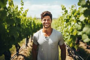 AI generated farming is my life portrait of a cheerful young farmer posing in the fields on his farm photo