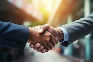 AI generated Businessmen making handshake with partner, greeting, dealing, merger and acquisition, business joint venture concept, for business photo