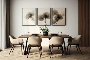 AI generated 3d rendered Minimal style Modern dining room with and interior design with chair and dining table photo