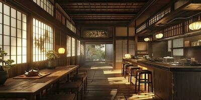 AI generated Japanese style kitchen interior photo