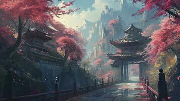AI generated Japan fantasy style scene art photo