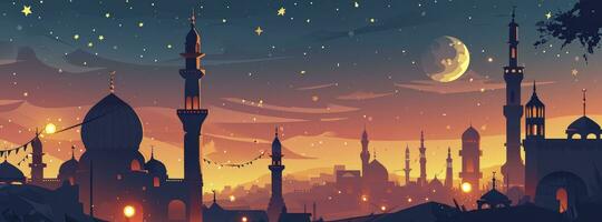 AI generated Flat design Ramadan Kareem background. photo