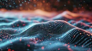 AI generated Abstract wave with moving dots and lines. Flow of particles. Cyber technology illustration. 3d rendering photo
