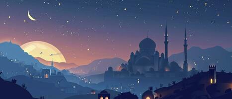 AI generated Flat design Ramadan Kareem background. photo