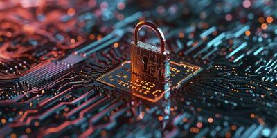 AI generated Cybersecurity concept, internet security, screen with padlock photo