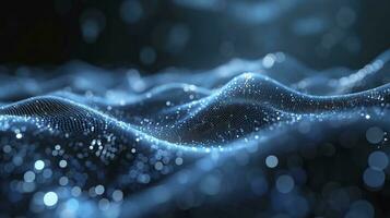 AI generated Abstract wave with moving dots and lines. Flow of particles. Cyber technology illustration. 3d rendering photo