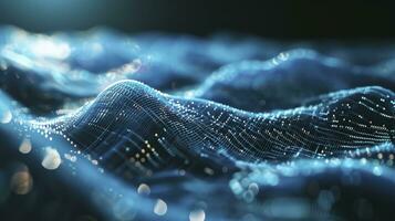 AI generated Abstract wave with moving dots and lines. Flow of particles. Cyber technology illustration. 3d rendering photo