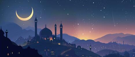 AI generated Flat design Ramadan Kareem background. photo